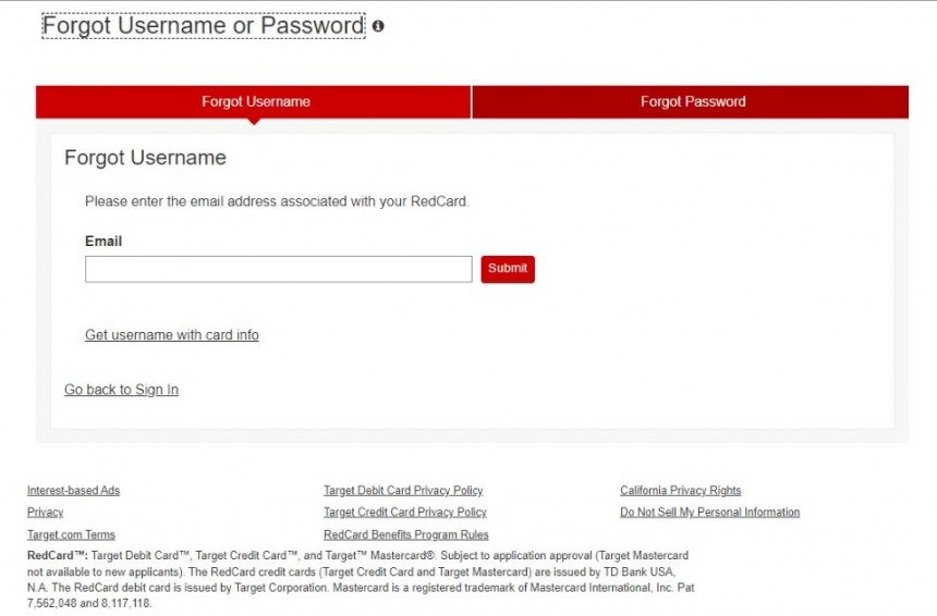 target redcard forgot password