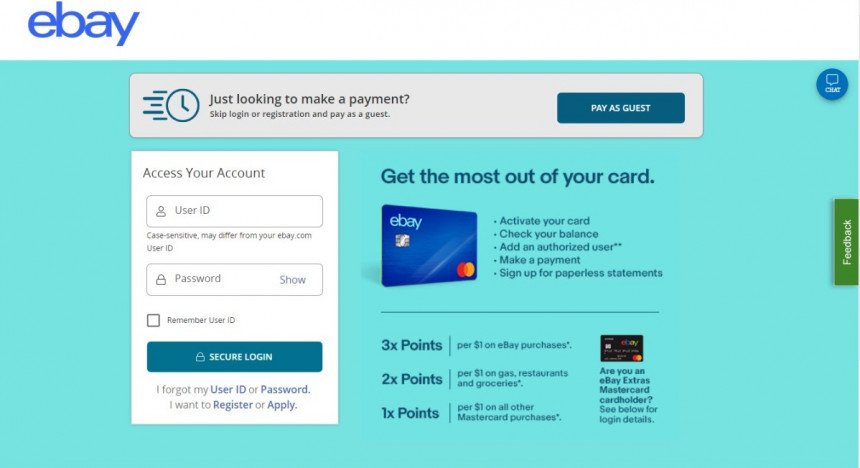 eBay Credit Card Login Method